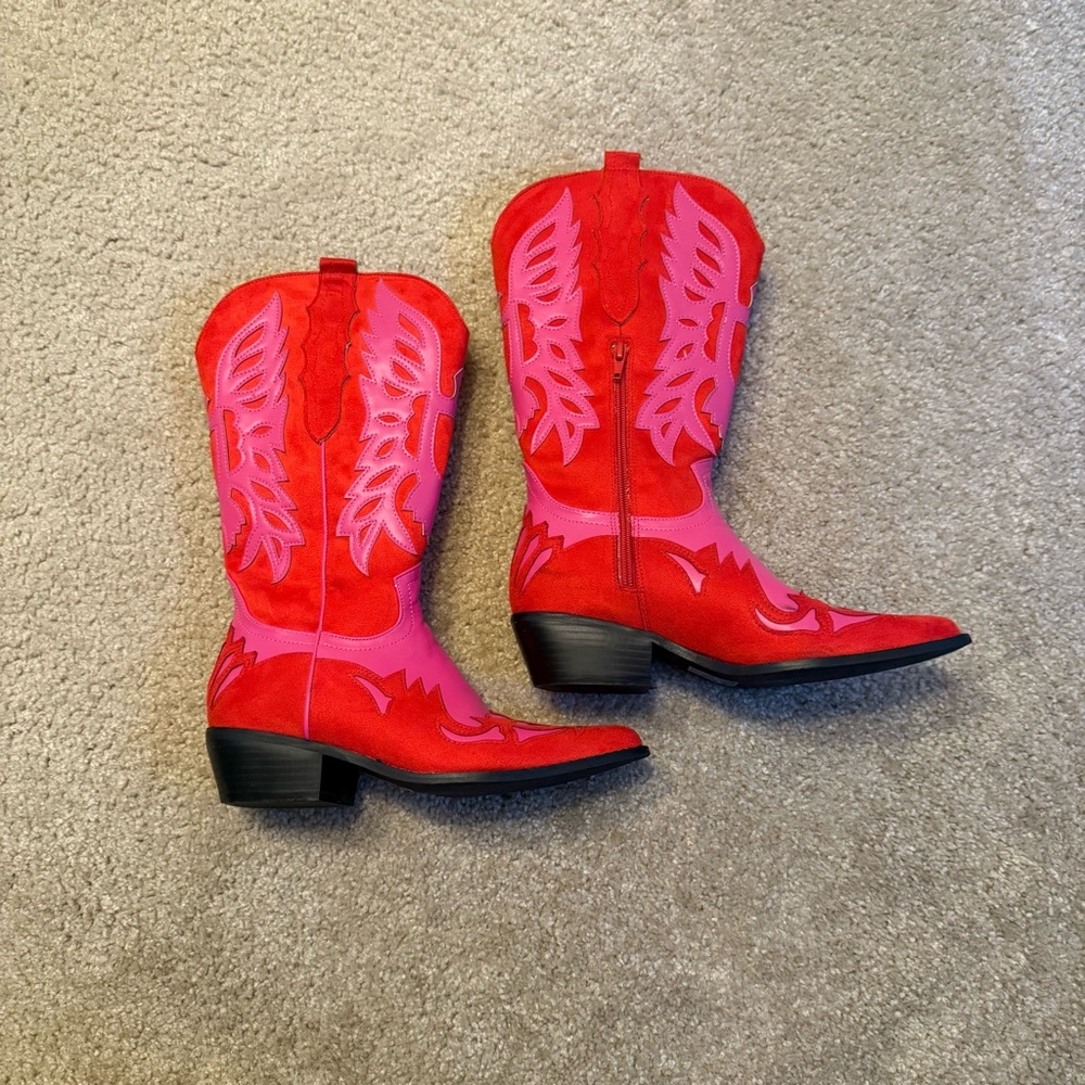 Pink and red cowboy boots